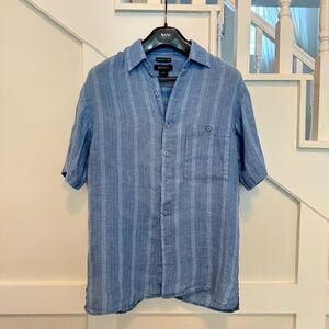 Bruno Blue Linen Casual Short Sleeve Stripes Shirt size S